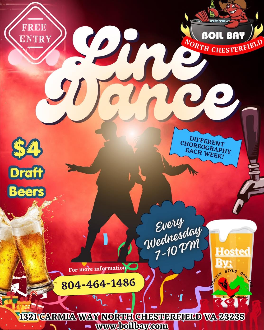 Line Dance Night — Every Wednesday 7–10 PM, $4 Draft Beers, Free Entry at Boil Bay North Chesterfield